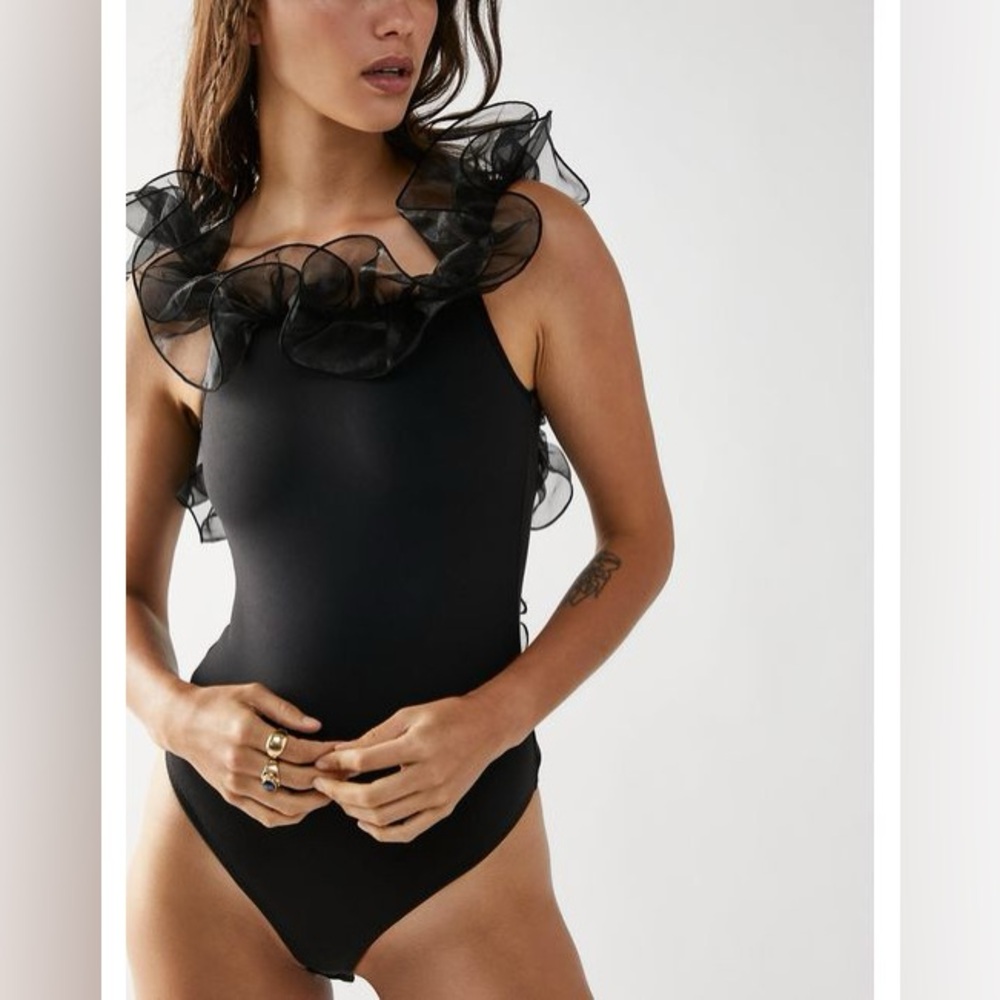 Intimately Free People *Haute Wired* black tulle bodysuit top S FP529201